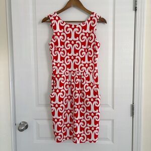 Jude Connally Dress Small Mary Pat Sleeveless Ikat Print Red White